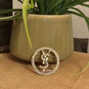 Rhinestone Monogram Circle Brooch
